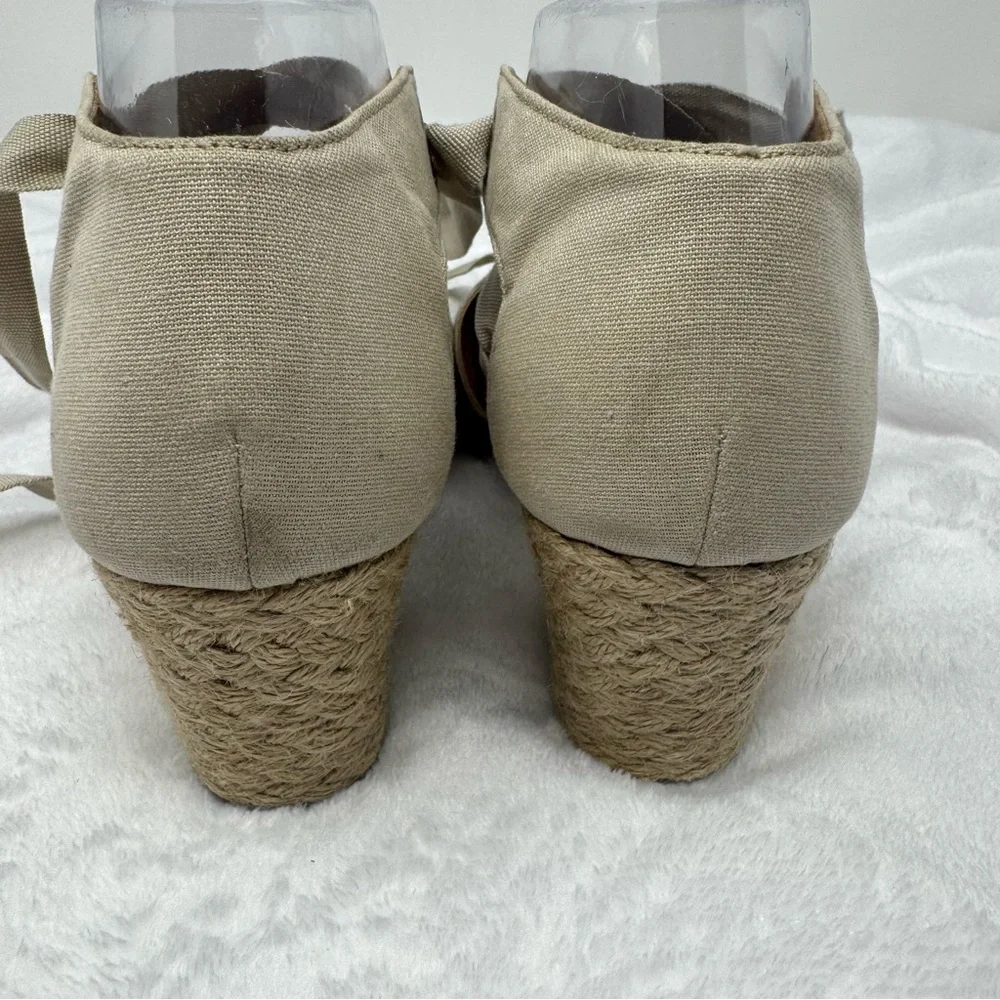 Vionic Kaitlyn Women's‎ Wedge Orthotic Sandal Oat Beige Canvas Size 8 Tie Strap